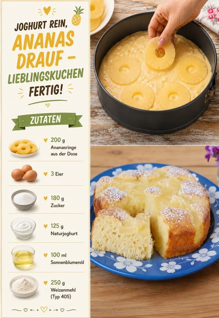Leckerer Joghurtkuchen mit Ananas auf einem Teller serviert