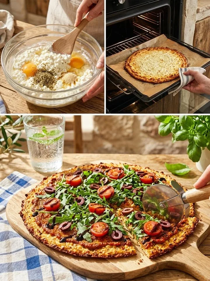 Leckere Mediterrane Hüttenkäse-Pizza mit frischem Gemüse und Käsebelag