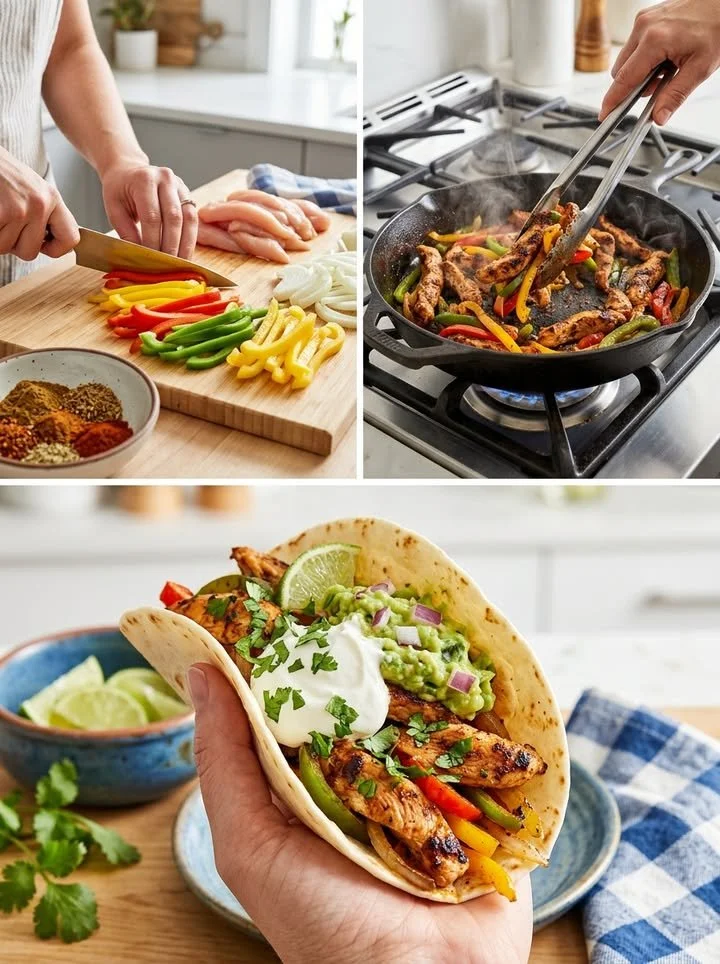 Leckere Hühnchen-Fajitas auf einem Tisch, ideal für einen mexikanischen Abend