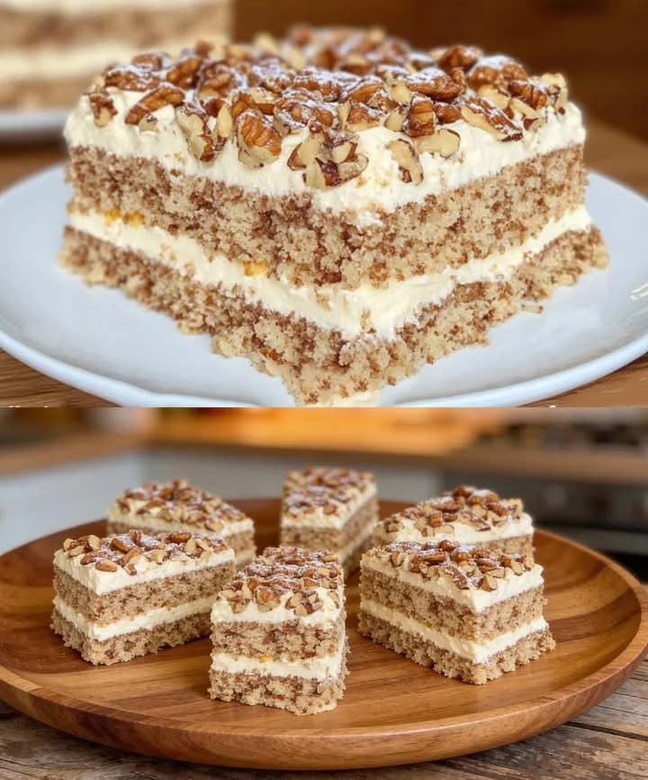 Köstliche Nuss-Sahne-Schnitten auf einem Teller, perfekt für Dessert-Liebhaber.