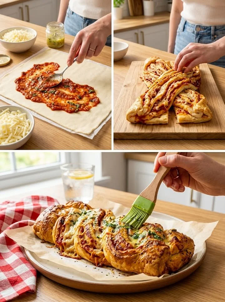 Pizza Babka Zopf – eine köstliche Mischung aus fluffigem Zopf und herzhaften Pizzazutaten.