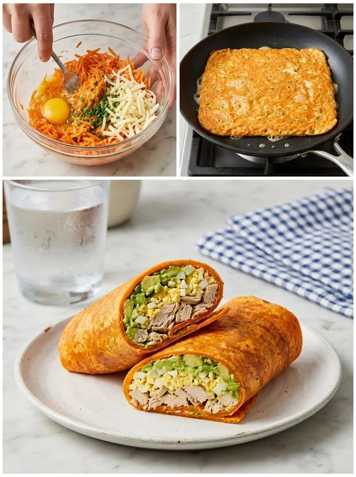 Protein-Burrito aus Karotten mit frischen Zutaten auf einem Teller