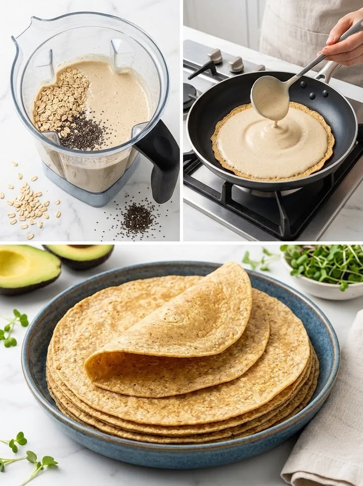 Zwei Zutaten Haferflocken-Wraps auf einem Holzbrett zubereitet