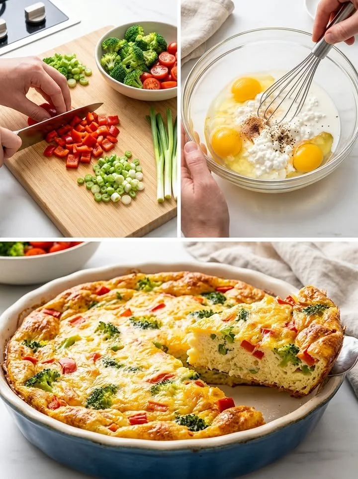 Schnelle Quiche ohne Teig mit frischem Gemüse und Käse