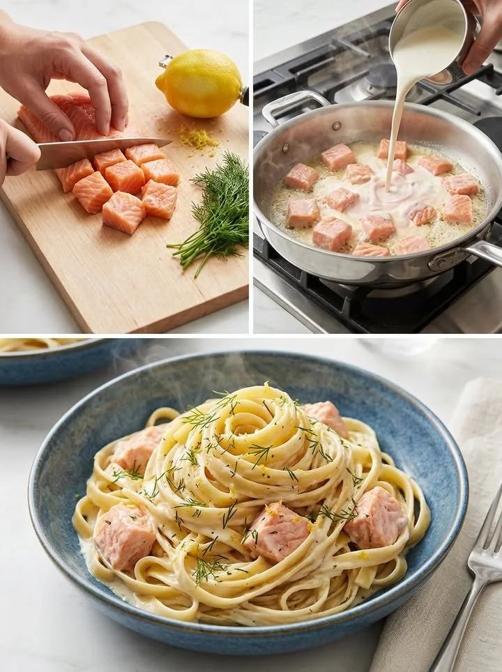 Seidige Lachs-Sahne-Soße über frischen Fisch serviert.