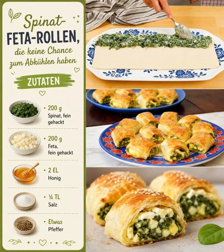 Deliziosa Spinat-Feta-Rollen auf einem Teller serviert