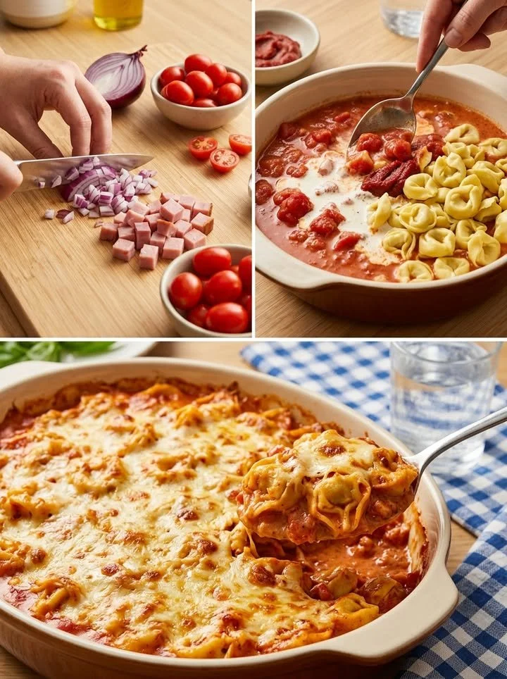 Gebackener Tortellini-Auflauf mit Käse und Gemüse