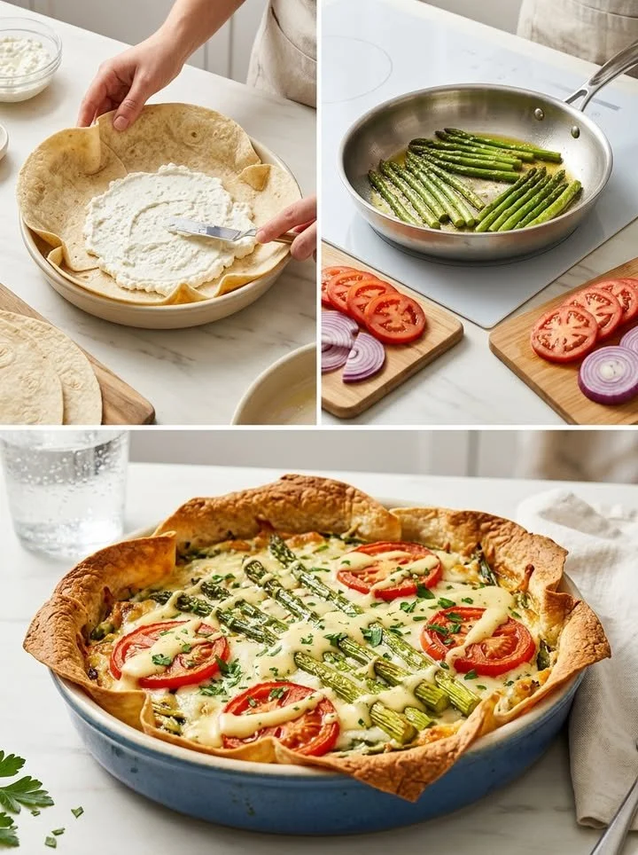 Vegane Spargel-Quiche mit frischem Spargel und pflanzlichen Zutaten