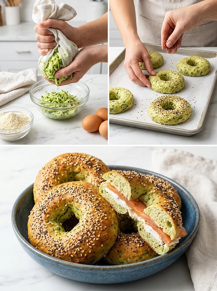 Zucchini-Bagels frisch aus dem Ofen, gesund und lecker.