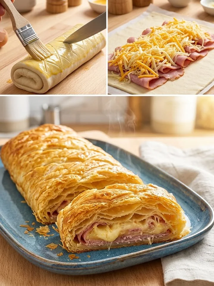 15-Minuten Blitz-Blätterteigstrudel mit köstlicher Schinken-Füllung