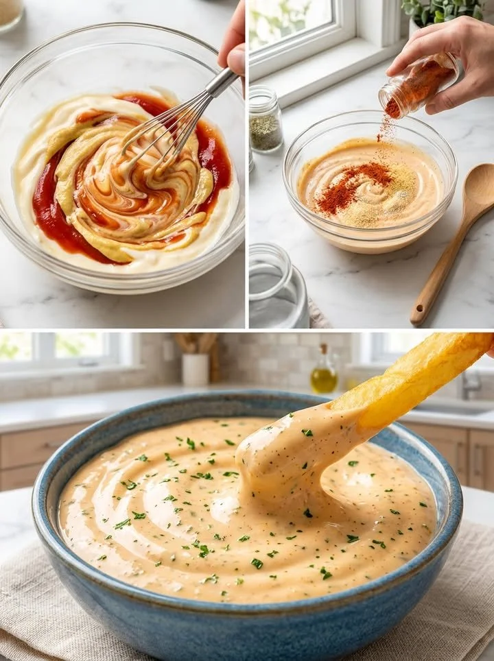 5-Minuten-Gourmet-Sauce in einer Schüssel mit frischen Zutaten