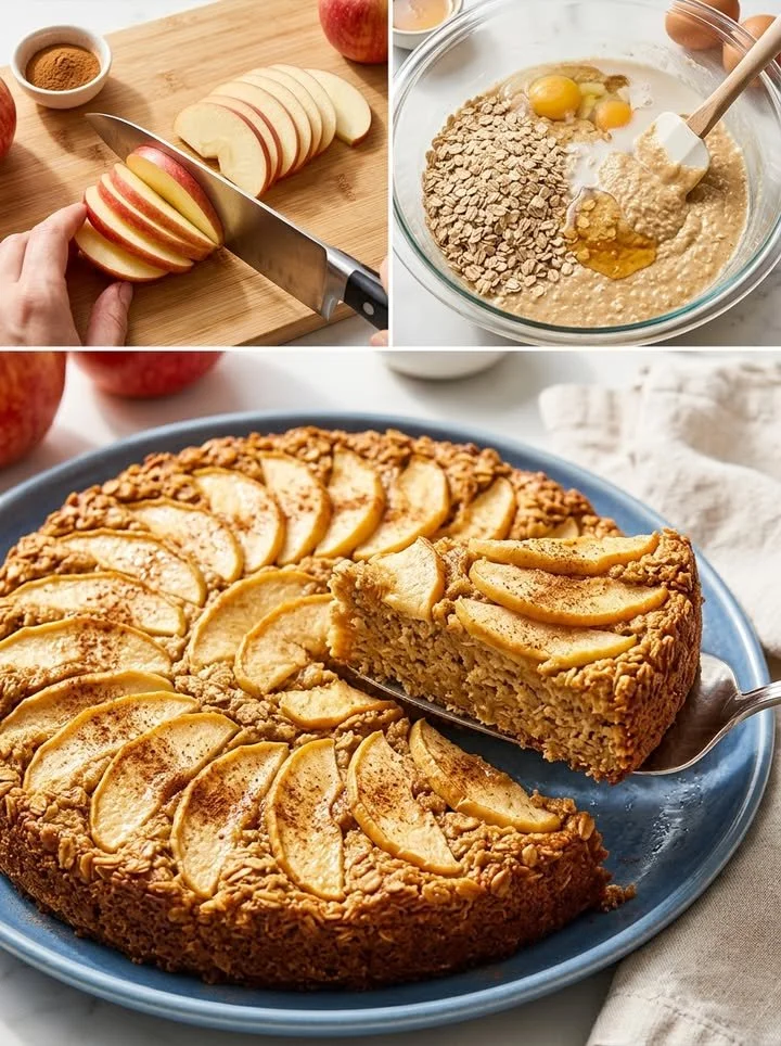 Apfel-Haferflocken-Kuchen ohne Zucker auf einem weißen Teller