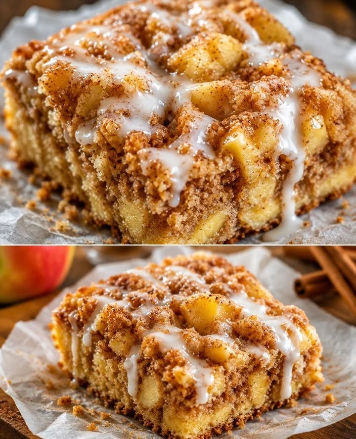 Saftiger Apfel Zimt Nusskuchen auf einem Teller, garniert mit Nüssen.