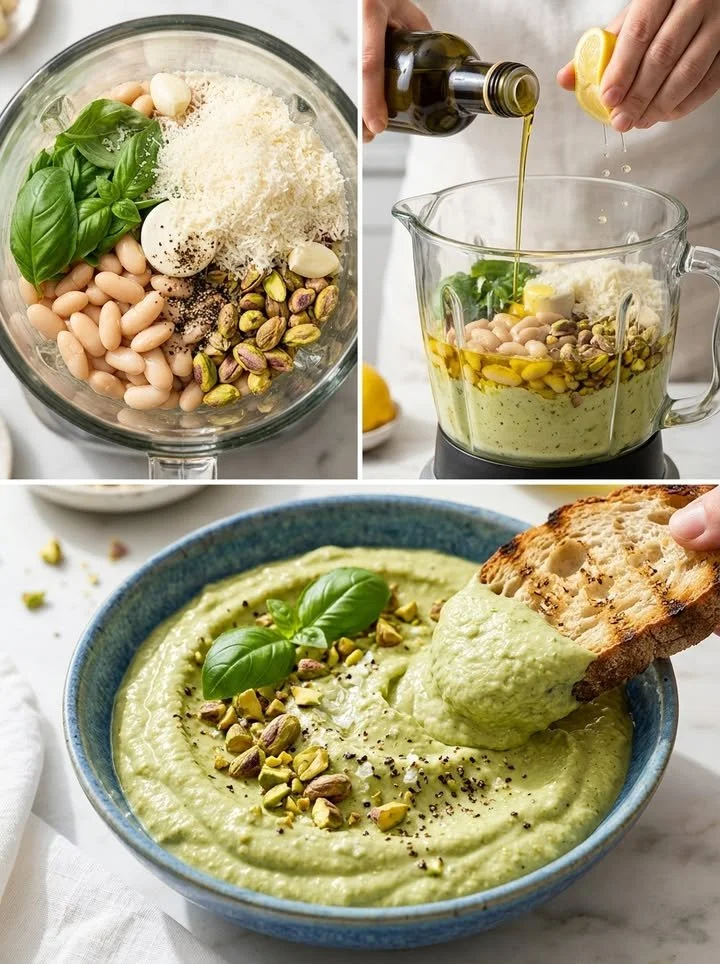 Bohnen-Pesto mit Pistazien in einer Schüssel