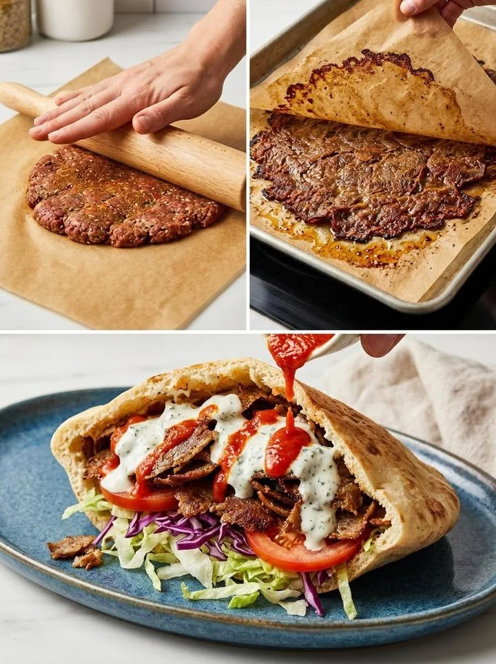 Viral Backpapier-Döner aus Hackfleisch mit brutalen Crunch-D_detail