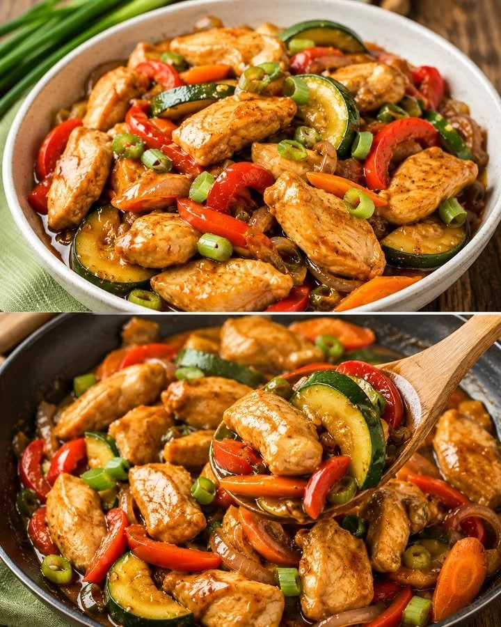 Schmackhaftes Chicken Vegetable Stir-Fry mit frischem Gemüse und Hähnchenbrust.
