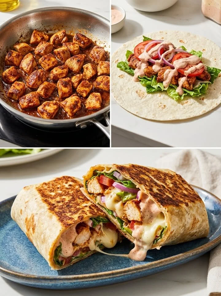 Chipotle-Hühnchen-Wrap mit frischen Zutaten und würziger Sauce