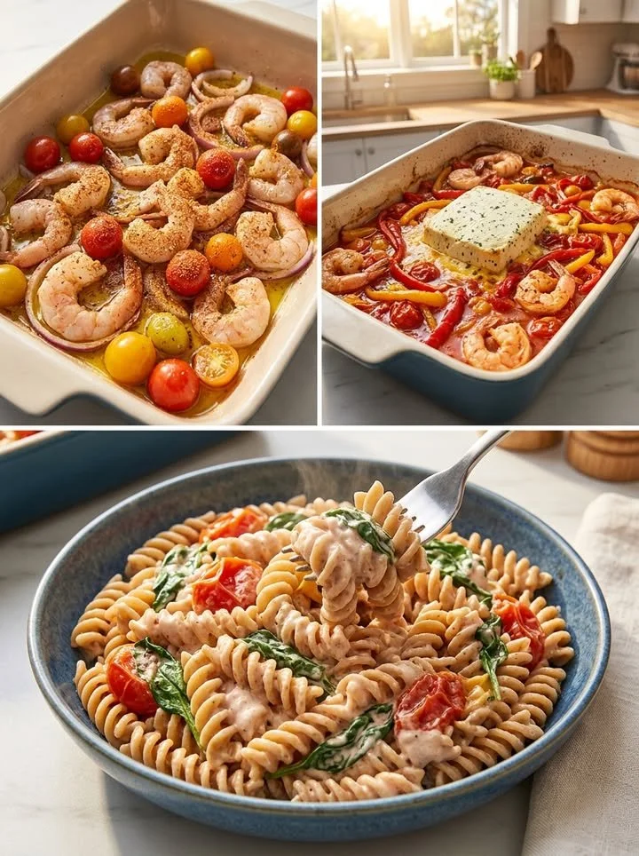 Cremige Boursin-Garnelen-Pfanne mit frischen Garnelen und Boursin-Käse.