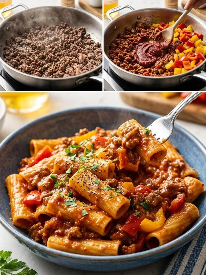Cremige Hack-Paprika-Pfanne mit frischen Paprika und Hackfleisch