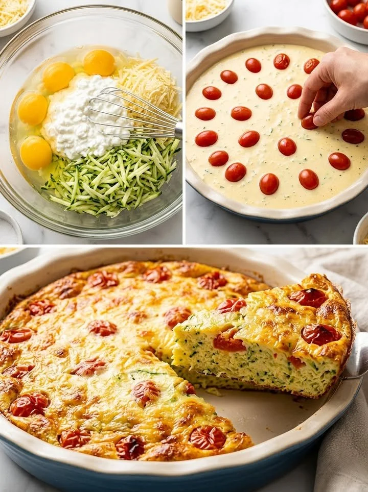Cremige Hüttenkäse-Frittata mit frischen Kräutern und Gemüse