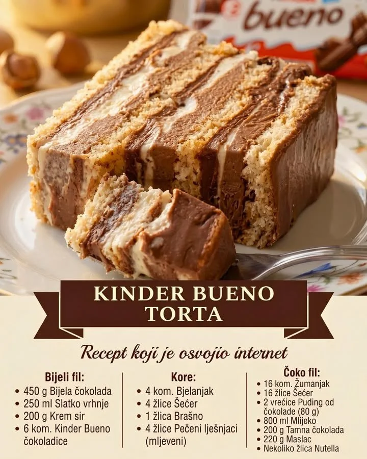 Cremige Kinder Bueno Torte, die schnell verschwinden wird
