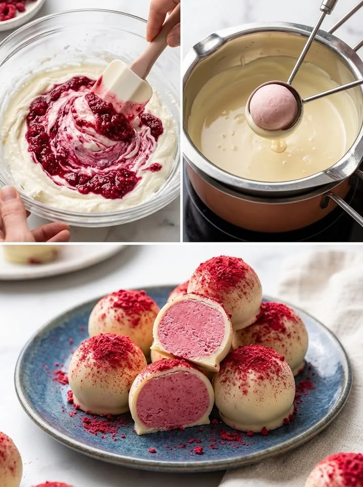 Cremige Schoko-Himbeer-Pralinen mit Himbeergeschmack und Schokolade