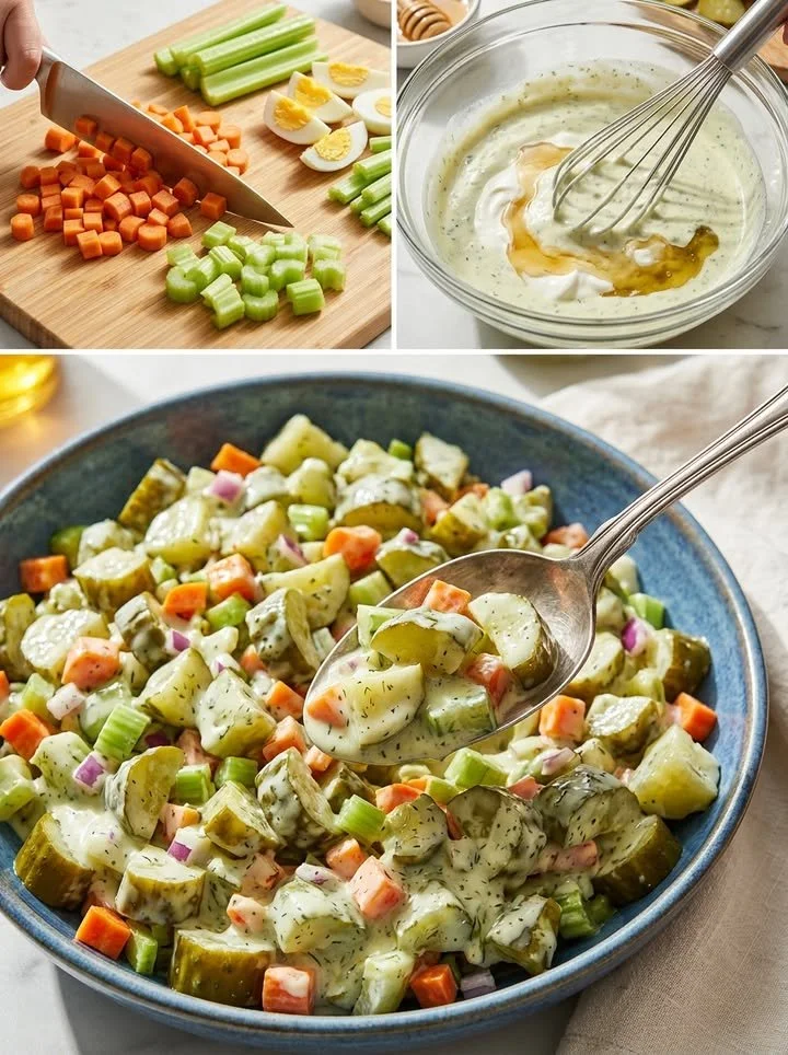 Cremiger Gurken-Pickle-Salat mit frischen Zutaten und würzigem Geschmack