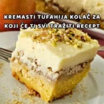 Cremiger Tufahija-Kuchen mit Äpfeln und Walnüssen auf einem Teller