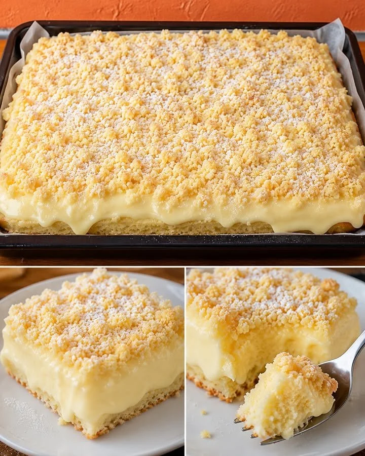 Cremiger Vanillepudding Streuselkuchen vom Blech mit Streusel-Topping
