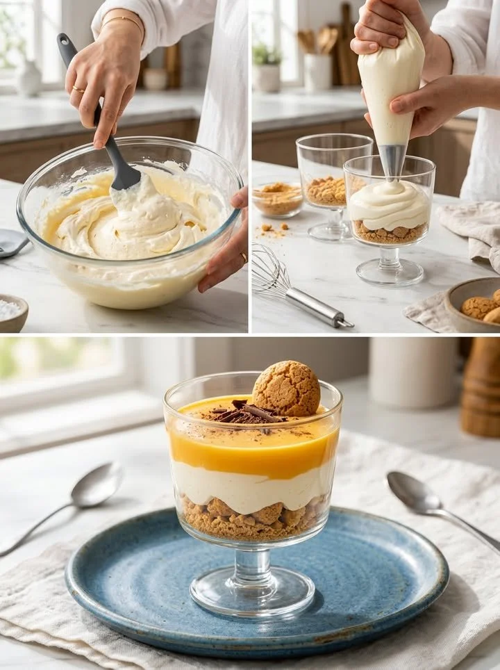 Cremiges Mascarpone-Eierlikör-Dessert ohne Backen, serviert in einem eleganten Glas.