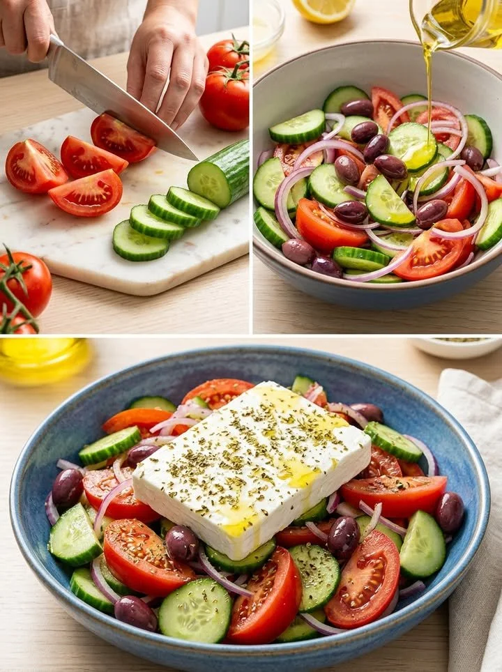 Echter griechischer Bauernsalat mit frischem Gemüse und Feta-Käse