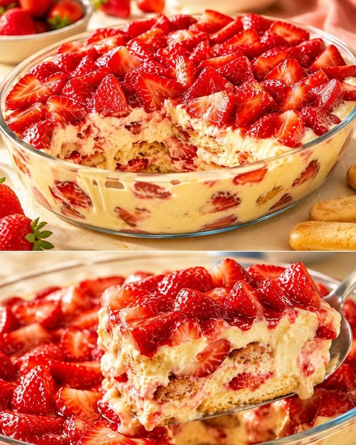 leckeres Erdbeer Tiramisu mit frischen Erdbeeren und Mascarpone