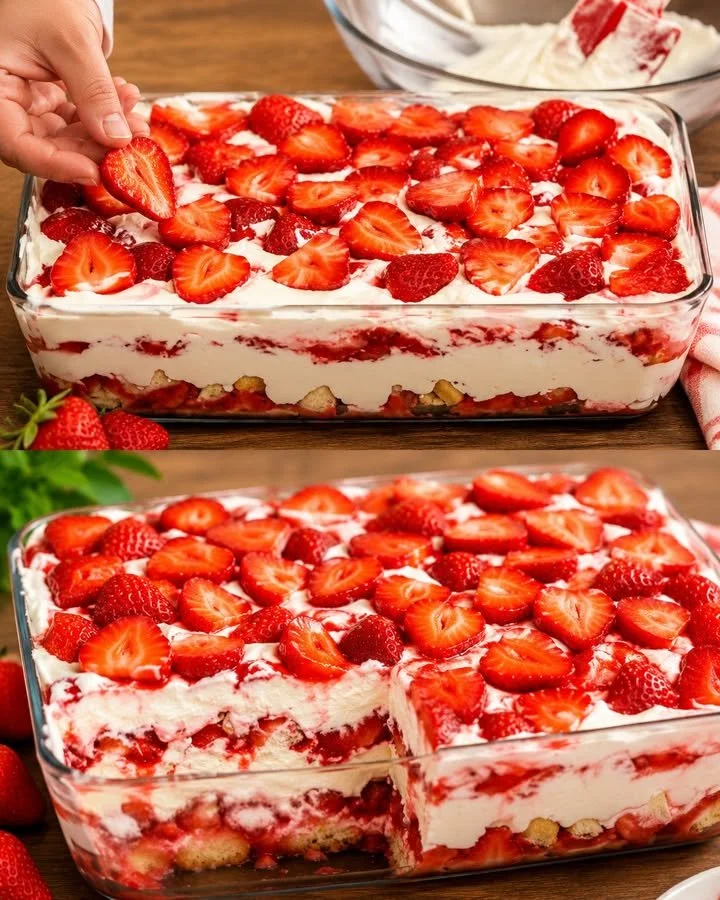 Erdbeer Tiramisu mit frischen Erdbeeren und cremiger Schicht