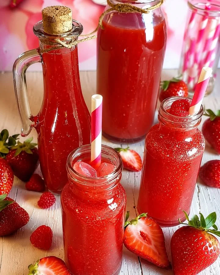 Erdbeerlimes Getränk mit frischen Erdbeeren und Eiswürfeln in einem Glas