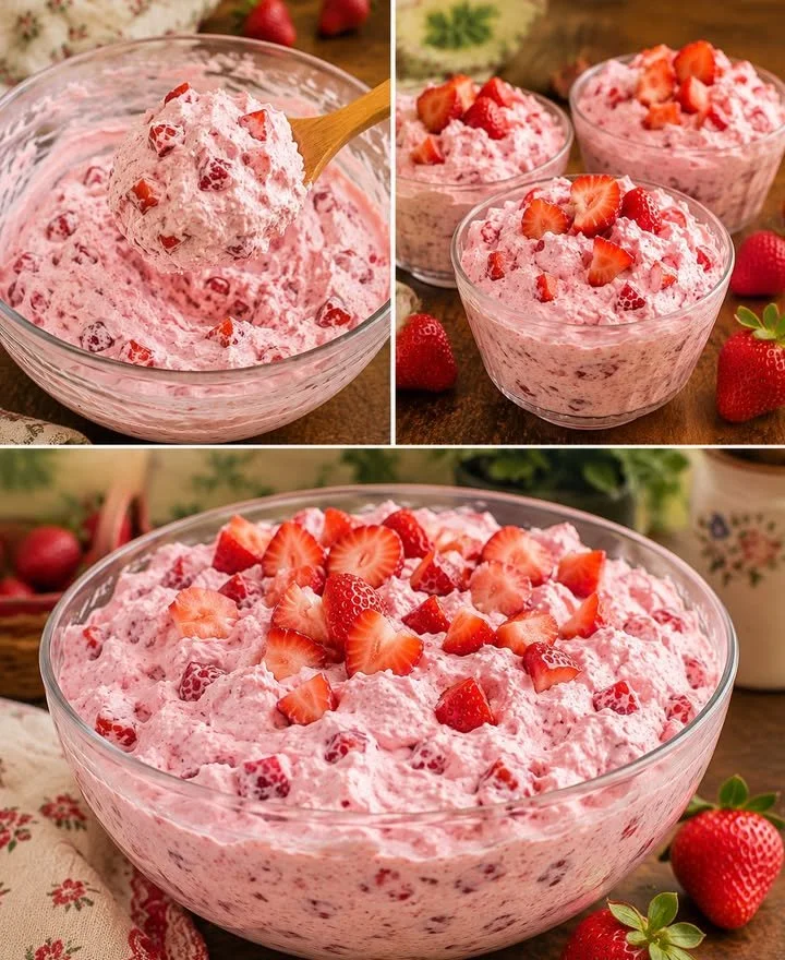Leckeres Erdbeerwolke Dessert mit frischen Erdbeeren und Sahne
