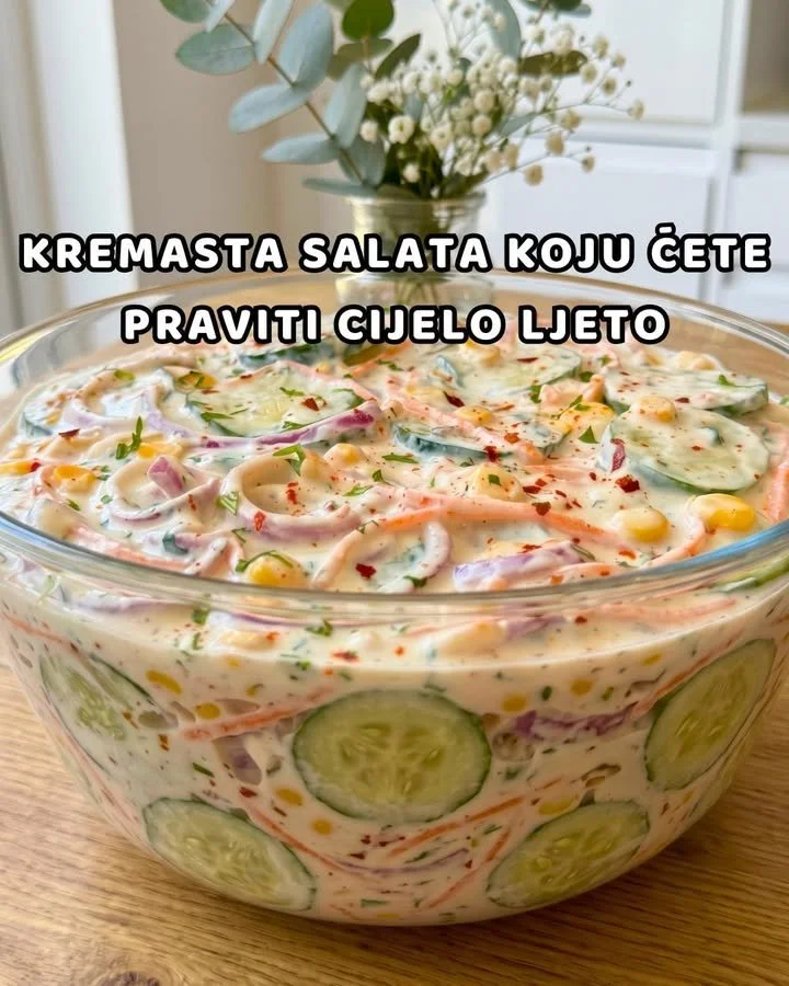 Erfrischender Salat mit Gurken und Maiskolben in einer Schüssel