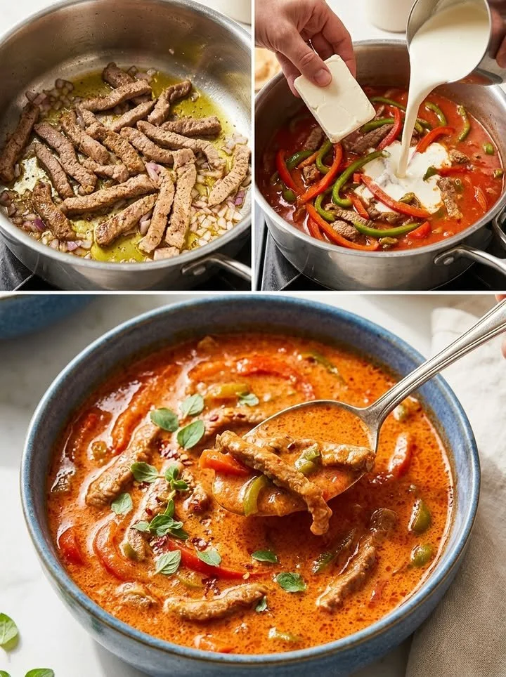 Schale mit köstlicher Express-Gyrossuppe, serviert mit frischen Kräutern
