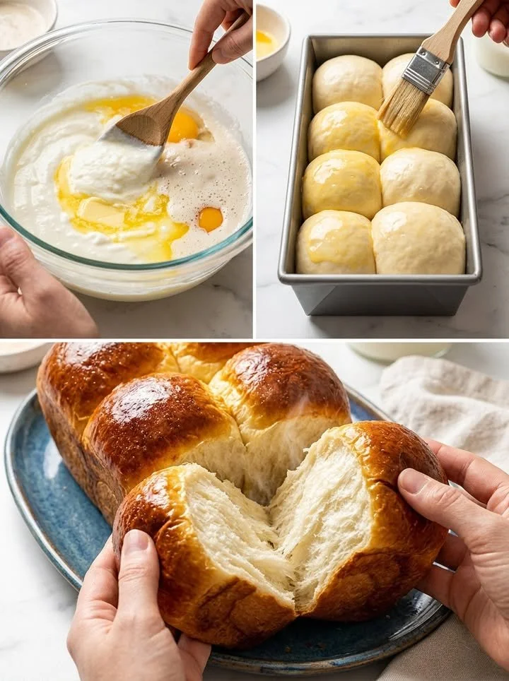 Fluffige Express-Joghurt-Brioche auf einem Teller, ideal für Frühstück oder Snack.