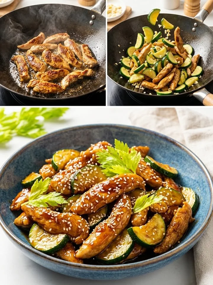 Express-Knoblauch-Zucchini-Pfanne mit frischem Gemüse und Knoblauch