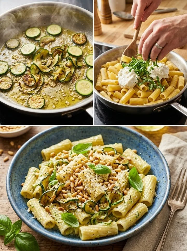 Frische Zucchini-Ricotta-Pasta in einer Schüssel