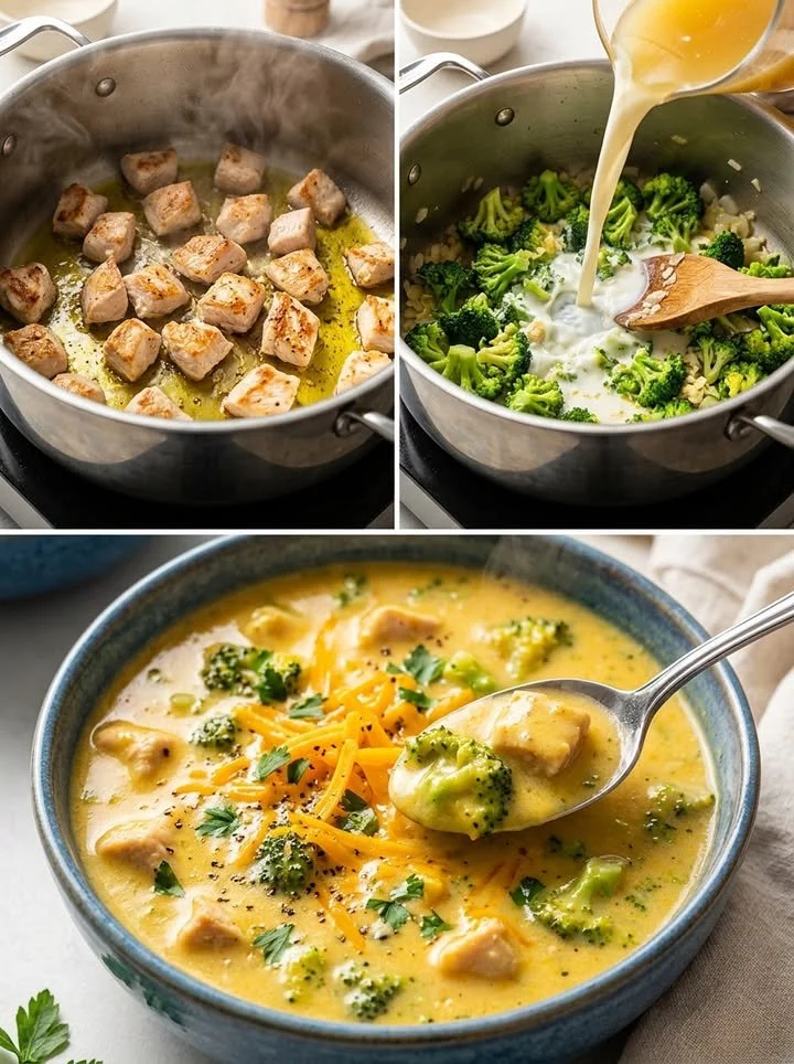 Goldene Cheddar-Matrix Suppe in einer Schüssel, dekoriert mit frischen Kräutern.