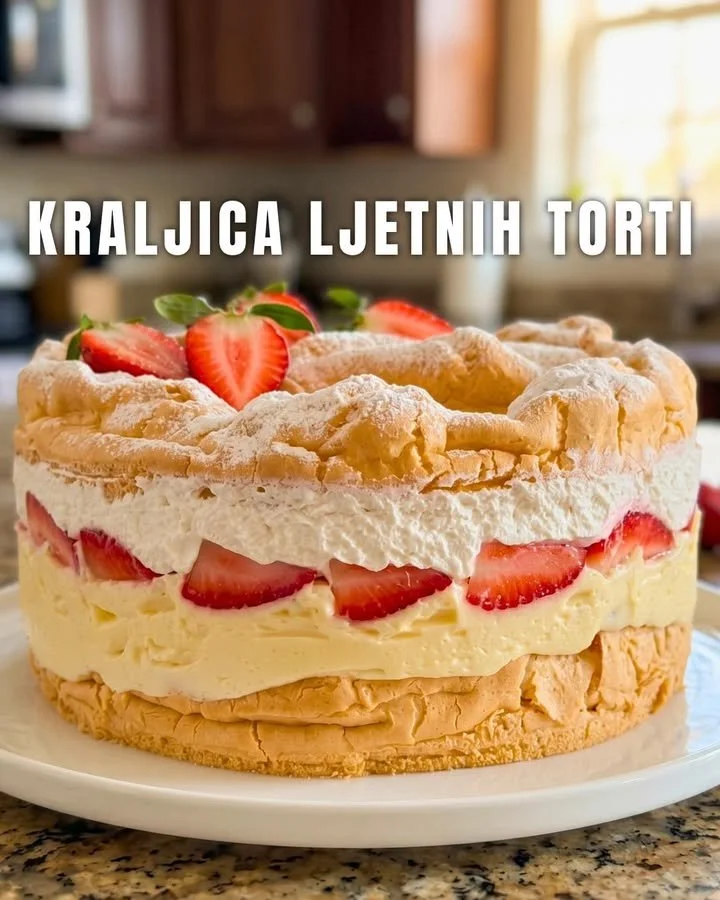 Große Prinzessin Krapfen mit Erdbeeren, köstliches Dessert einfach zubereiten.