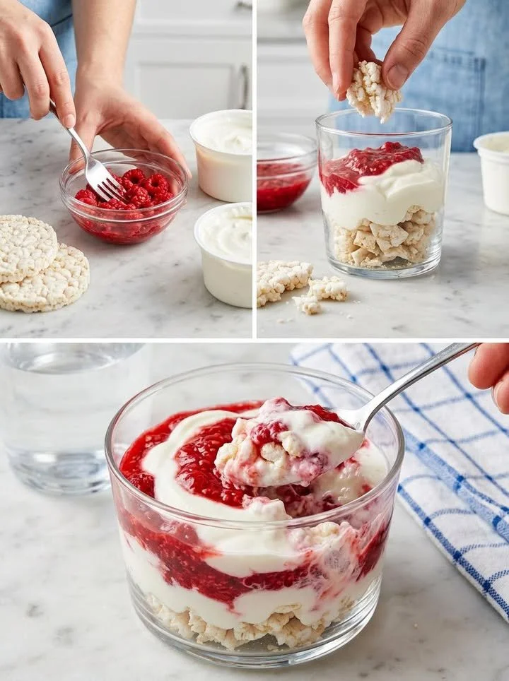 Himbeer-Skyr mit knusprigem Crunch in einer Schüssel angerichtet