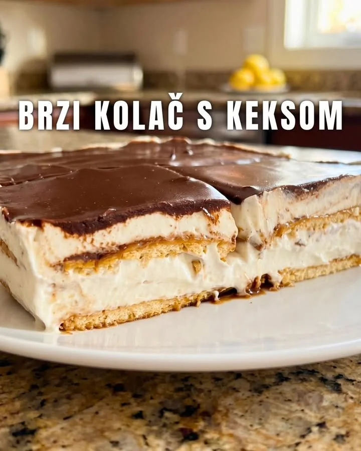 Keks Kuchen ohne Backen mit Schokolade und Crème