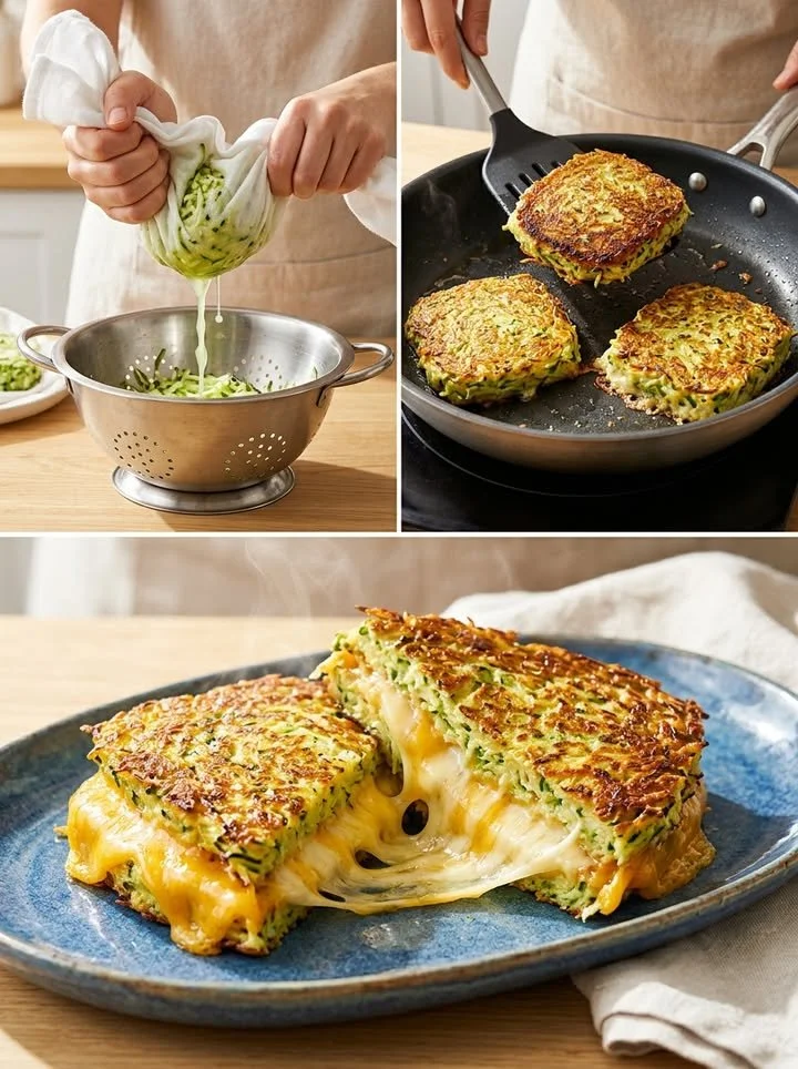 Keto Zucchini Gegrillter Käse Sandwich mit geschmolzenem Käse und Zucchini