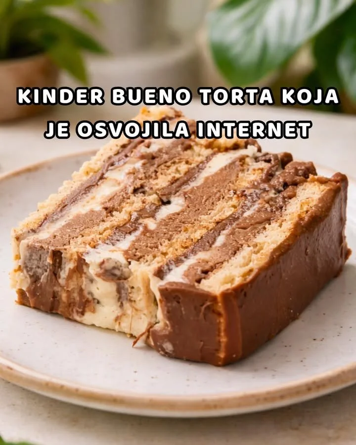 KINDER BUENO TORTA mit Schokoladenglasur und Nüssen auf einem Tisch