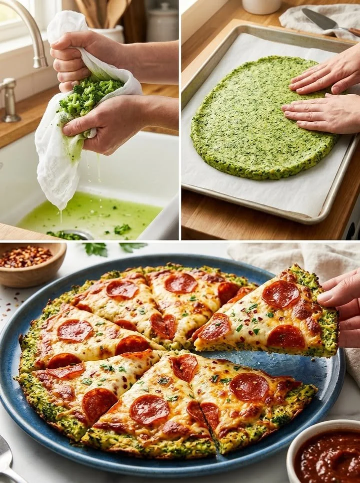 Krosse Brokkoli-Pizza aus frischem Brokkoli und leckerem Käse