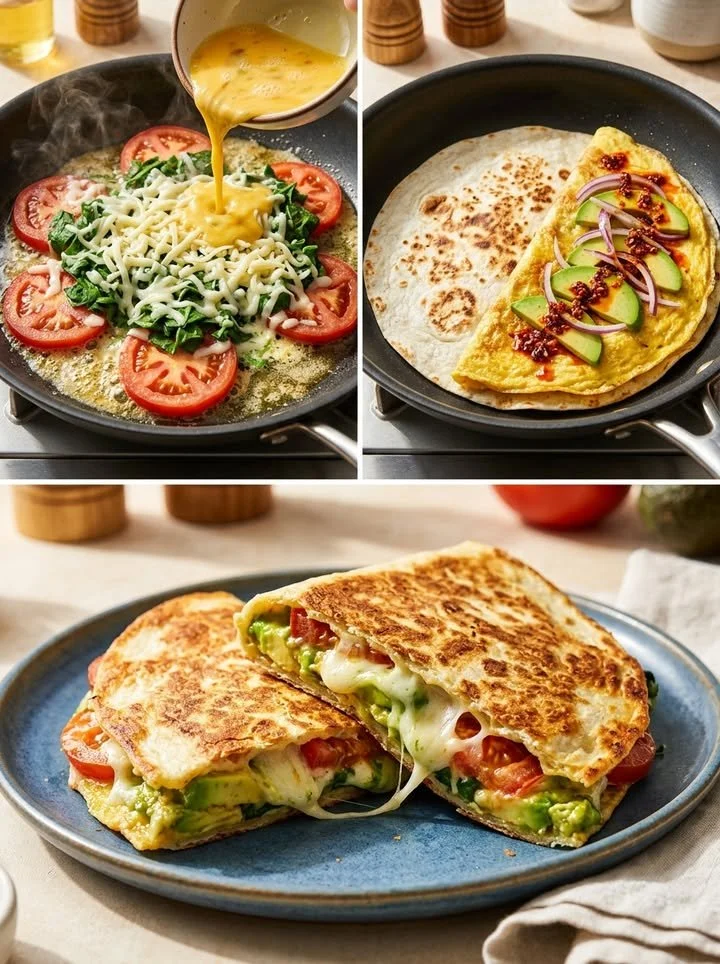 Krosse Ein-Pfannen-Ei-Quesadilla mit frischen Zutaten