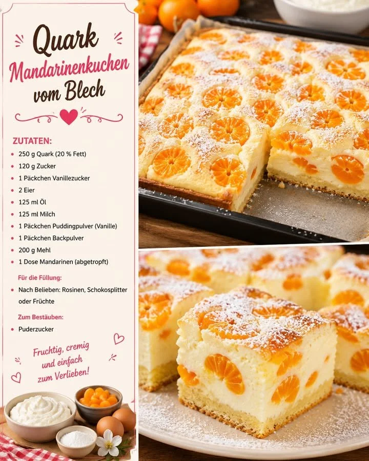 Leckerer Mandarinen Quarkkuchen mit frischen Mandarinen und Quark
