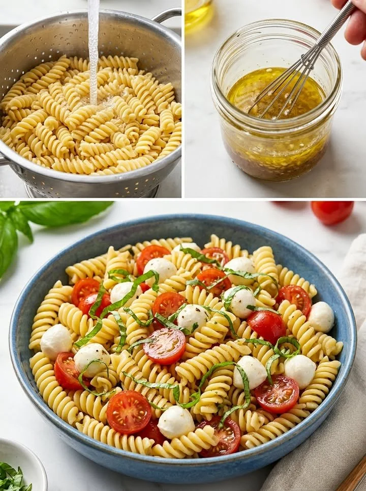 Mediterraner Caprese-Salat mit frischen Tomaten, Mozzarella und Basilikum.